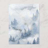 Dusty Blue Watercolor Misty Forest