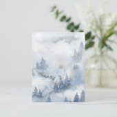 Carte Postale Dusty Blue Watercolor Misty Forest (Debout devant)