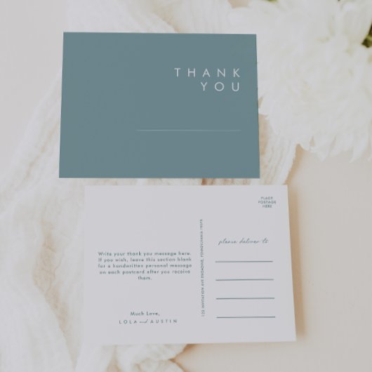 Carte Postale Dusty Boho | Remerciements de mariage bleu et vert