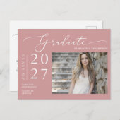 Carte Postale Dusty Pink Script Graduate photo Faire-part (Devant / Derrière)