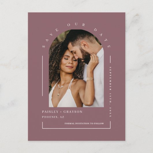 Carte Postale Dusty Purple Boho Arch Photo QR Code Enregistrer n (Devant)