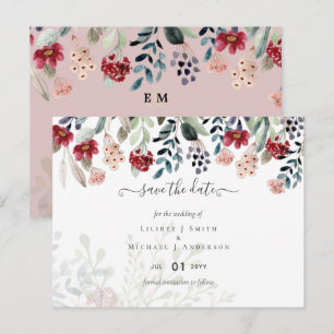 Carte Postale Dusty Rose Bourgogne Floral Mariage