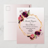 Carte Postale Dusty rose floral bordeaux faire-part de mariage (Devant / Derrière)