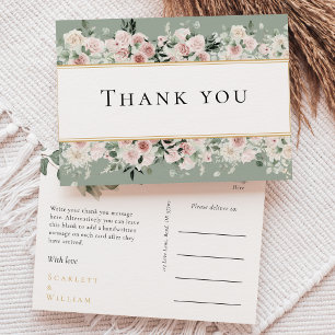 Carte Postale Dusty Rose Gold Sage Vintage Mariage Merci