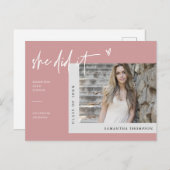 Carte Postale Dusty rose Minimal Heart Photo Elle L'A Fait Diplô (Devant / Derrière)