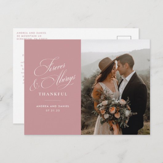 Carte Postale Dusty Rose pour toujours et toujours Mariage Merci (Devant / Derrière)