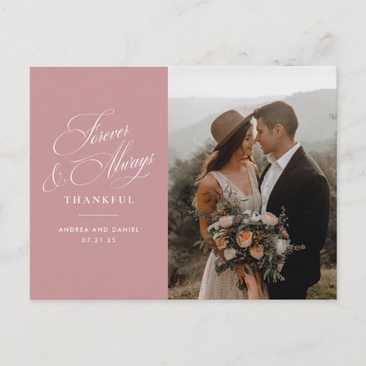 Carte Postale Dusty Rose pour toujours et toujours Mariage Merci (Devant)