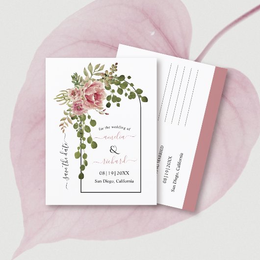 Carte Postale Dusty rose rose fleurs arch mariage Enregistrer la