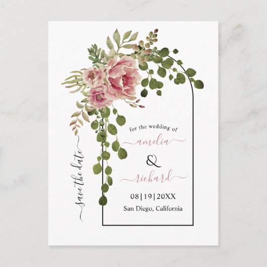 Carte Postale Dusty rose rose fleurs arch mariage Enregistrer la (Devant)