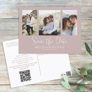 Carte Postale Dusty Rose Simple Minimaliste Photo Collage Code Q