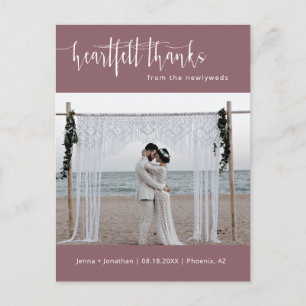 Carte Postale Dusty violet minimaliste Mariage photo Merci