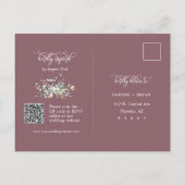Carte Postale Dusty violet vert Feuilles QR Code Adresse RSVP (Dos)