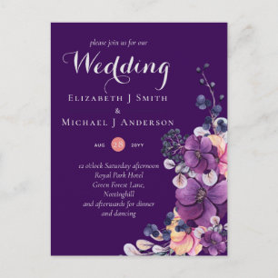 Carte Postale Dynastie Gingembre Violet Mariage Floral Invite