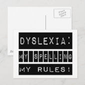 Carte Postale Dyslexie : Mon Orthographe Mes Règles ! Dyslexique (Devant / Derrière)