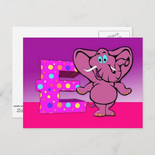 Carte Postale E est pour Elephant (Devant / Derrière)
