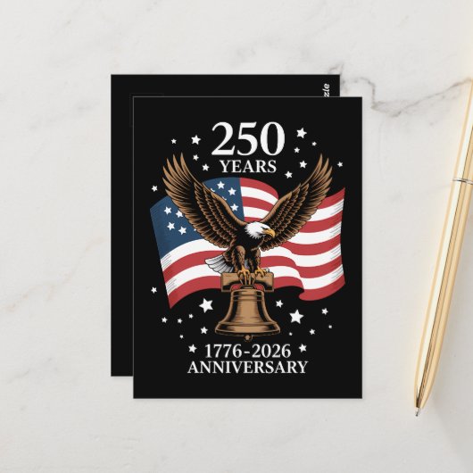 Carte Postale Eagle and Flag 250 Years of America 1776-2026 (Devant/Arrière en situation)