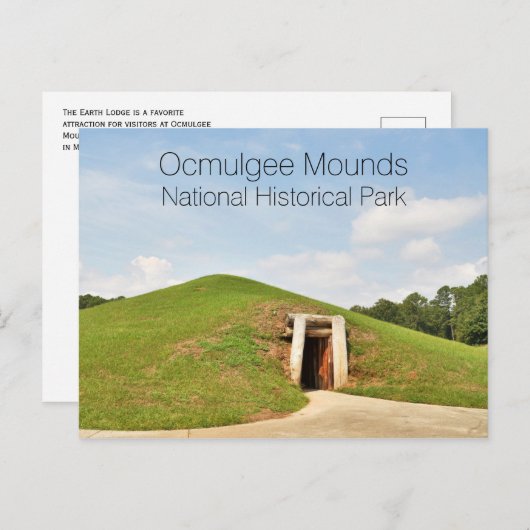 Carte Postale Earth Lodge, Ocmulgee Mounds PSN, Géorgie (Devant / Derrière)