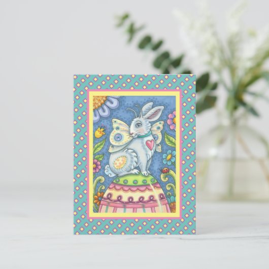 CARTE POSTALE EASTER EGG FAIRY, SPRING HARE IMAGINAIRE POSTCARD (Debout devant)