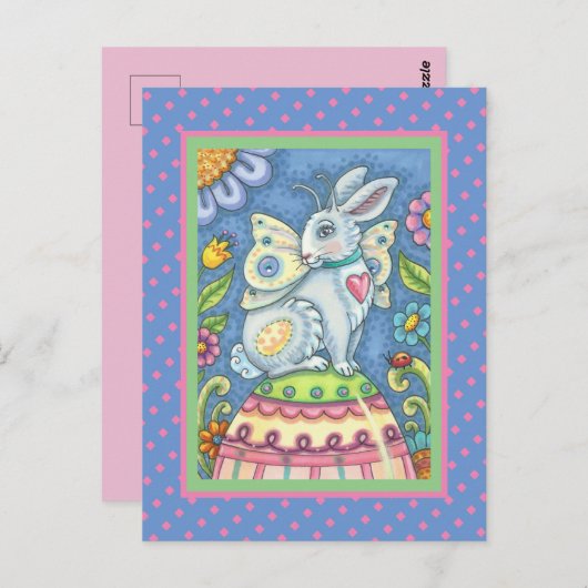 CARTE POSTALE EASTER EGG FAIRY, SPRING HARE IMAGINAIRE POSTCARD (Devant / Derrière)