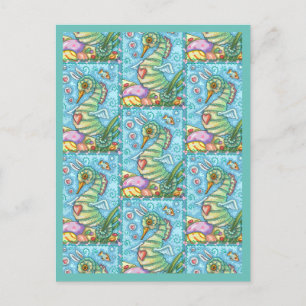CARTE POSTALE EASTER IMAGINAIRE, PRINTEMPS SEAHORSE VACANCES CAR