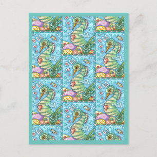 CARTE POSTALE EASTER IMAGINAIRE, PRINTEMPS SEAHORSE VACANCES CAR