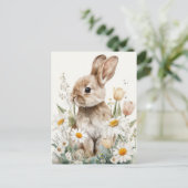 Carte Postale Easter Postcard with Flowers and Easter Bunny (Debout devant)