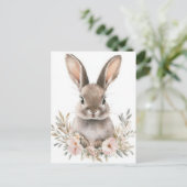 Carte Postale Easter Postcard with Flowers and Easter Bunny (Debout devant)