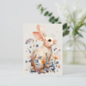 Carte Postale Easter Postcard with Flowers and Easter Bunny (Debout devant)