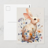 Carte Postale Easter Postcard with Flowers and Easter Bunny (Devant / Derrière)