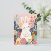 Carte Postale Easter Postcard with Flowers and Easter Bunny (Debout devant)