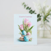 Carte Postale Easter Postcard with Flowers and Easter Eggs (Debout devant)