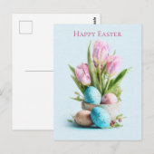 Carte Postale Easter Postcard with Flowers and Easter Eggs (Devant / Derrière)