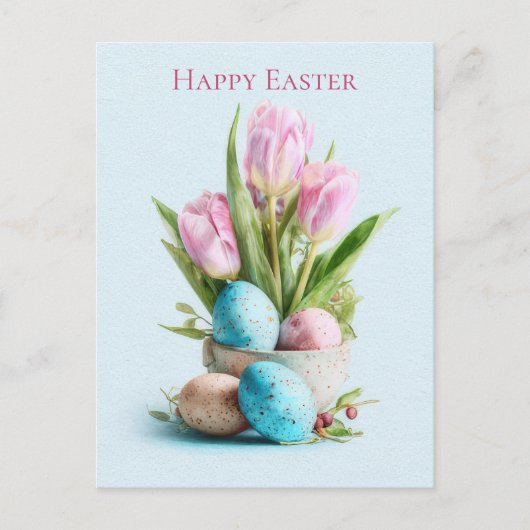 Carte Postale Easter Postcard with Flowers and Easter Eggs (Devant)