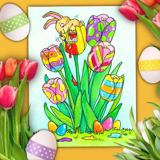 Carte Postale Easter Tulips with Bunny Postcard