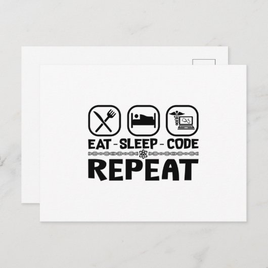 Carte Postale Eat Sleep Code Repeat Medical Coder Coding Gift (Devant / Derrière)