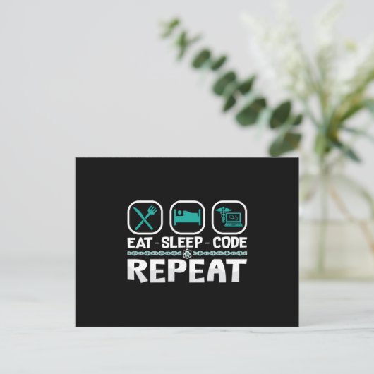 Carte Postale Eat Sleep Code Repeat Medical Coder ICD Coding (Debout devant)