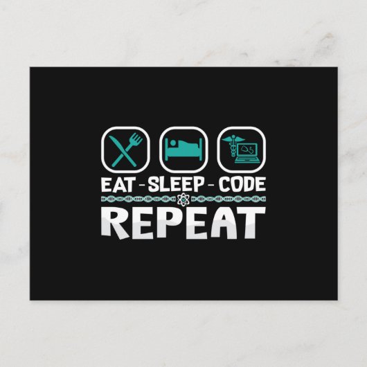 Carte Postale Eat Sleep Code Repeat Medical Coder ICD Coding (Devant)