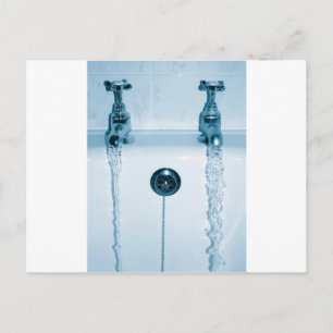 Carte Postale Eau chaude et froide, heure du bain, robinets ouve