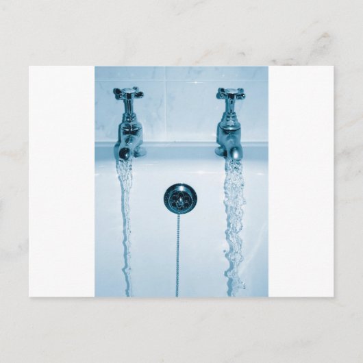Carte Postale Eau chaude et froide, heure du bain, robinets ouve (Devant)