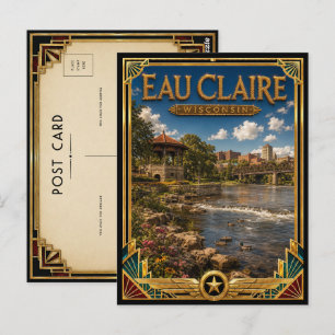 Carte Postale Eau Claire Wisconsin Art Déco Vintage de l'Âge d'O