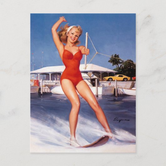 Carte Postale Eau Skiing Pin up (Devant)