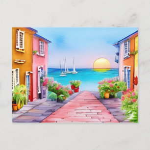 Carte Postale Eau Sunset Village du bord de mer