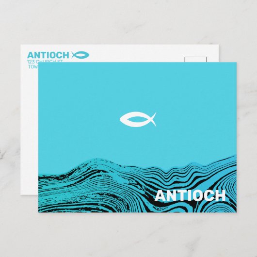 Carte Postale Eaux ondulées Jésus Poisson (Devant / Derrière)