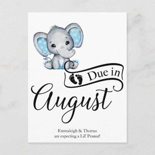 Carte Postale Échéance en août Petit cacahuète bébé éléphant béb (Devant)