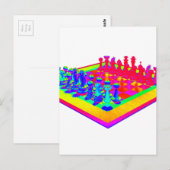 Carte Postale Échecs colorés et pièces d'échecs (Devant / Derrière)