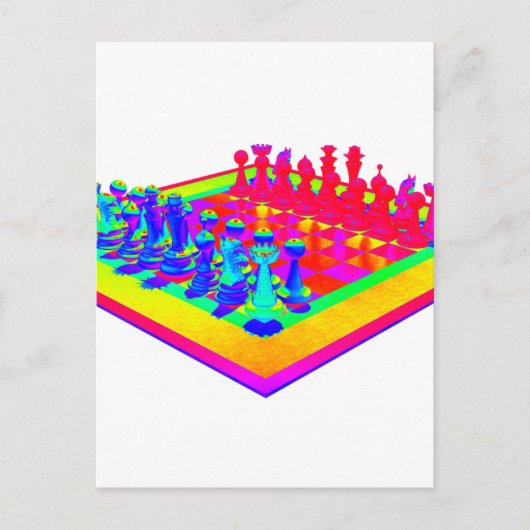 Carte Postale Échecs colorés et pièces d'échecs (Devant)