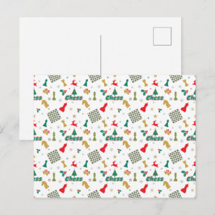 Carte Postale Échecs de Noël - Pièces, Arbre, Holly, Rennes