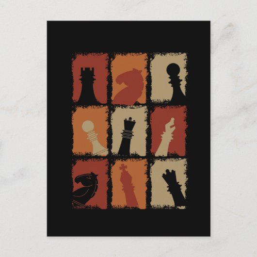 Carte Postale Échecs - Pièces d'Échecs Rétro (Devant)
