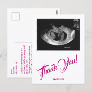 Carte Postale Échographie pour Baby Shower Fille Rose Merci.