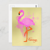 Carte Postale Éclaboussure artistique de peinture de Flamant (Devant / Derrière)